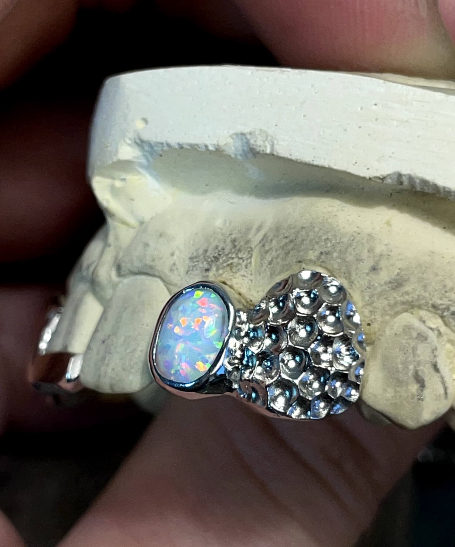 Opal silver grillz
